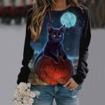 Naiste Halloweeni &uuml;mara kaelusega kapuuts, 3D-prindiga Pumpkin Castle tumeda mustriga naiste pullover S