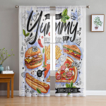 Gourmet Graffiti Chips Burger Sifoonist l&auml;bipaistvad kardinad elutoa jaoks Magamistoa kaunistamiseks akende t&uuml;llkardinad kardinad 135W x 114H(cm)