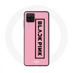 &Uuml;mbris Samsung Galaxy A12 Blackpink K-popi grupile Logo must roosa taust