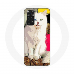 &Uuml;mbris Xiaomi Redmi Note 11S T&uuml;rgi kaubiku valgele siniste ja kollaste silmadega kassile