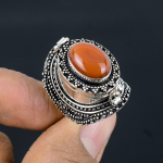 Natural Carnelian Gemstone 925 Sterling Silver Poison Ring Gift Size 7 b7r66