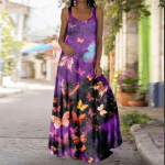 Naiste libisemiskleit Maxi pikk kleit Must liblikas mustriga kleit kevad-suvi V kaelusega vaba aja veetmiseks XS must