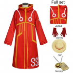 Egghead Island Kost&uuml;&uuml;m Monkey D Luffy R&uuml;&uuml; Cosplay Kost&uuml;&uuml;m 163 Luffy Jakk Mantel M&uuml;ts Komplekt Halloweeni &Uuml;likond L