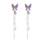 1 paar S&auml;ravad kivikestega kett Tutt Daami K&otilde;rvar&otilde;ngad Erksad liblikad Imitatsioonip&auml;rlid lilla