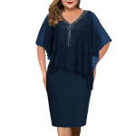 Naiste suures suuruses elegantsed kleidid pidulikul pidulikul pidulikul peol Midi kleit. 2XL tumesinine v&auml;rv