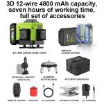3D/4D laseri tase 12/16 rida horisontaalselt ja vertikaalselt kaugjuhtimispuldiga 360&deg; isetasanduvad lasertasandid 12 Lines roheline
