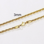 Meeste k&ouml;ied, pikk roostevabast terasest kaelakee, minimalistlik keerdtrossiga kaelakee, saadaval kullav&auml;rvi, h&otilde;bedase v&auml;rviga 3 kuni 5 mm 3mm-50cm kuld
