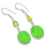 Natural Green Turquoise, Peridot Gemstone 925 Sterling Silver Earring 1.97 h5b93