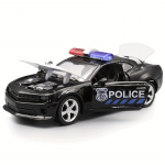 1/32 sulamist politseiautomudel kahekordsete ustega, mida saab avada, laste m&auml;nguauto kaunistus 1/32-Size:12.5*4.5*4.5cm must