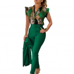 2 tk/komplekt Lady Top p&uuml;kste komplekt Lendavad varrukad OL Commute Style V kaelus &Uuml;herealine k&otilde;rge v&ouml;&ouml;kohaga Slim Fit naiste s&auml;rkp&uuml;kste komplekt koos v&ouml;&ouml;ga 2XL punane