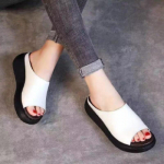 Mood Naiste Nahast Sussid Valged Ladias Retro Peep Toe Platvorm Kingad Puukingad Slip sandaalid Kiilud Liivad Zapatose Kingad 40