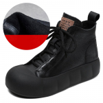 Johnature Retro Ehtsast Nahast L&uuml;hikesed Saapad Paksu Tallaga Martini Saapad Madalad Naiste Kingad 35 must