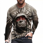 Vintage Indians Style 3D Print S&uuml;gis Meeste O-kaelusega T-s&auml;rk vabaaja pikkade varrukatega Suurem&otilde;&otilde;tmeline T-s&auml;rk Moodne pullover Meeste r&otilde;ivad S