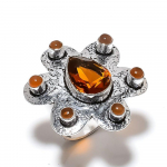 Natural Honey Topaz, Carnelian Gemstone 925 Sterling Silver Ring Size 7 j1o13