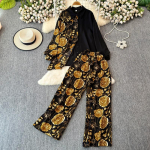 Fashion Plus Print POLO krae pikkade varrukatega top ja p&uuml;ksid Kaheosaline komplekt naistele suvine uus vabaaja salendav komplekt One size fits all