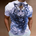 Fierce Tiger Print Meeste T-s&auml;rk 3D Prindiga L&uuml;hikeste Varrukatega T-s&auml;rk Meestele Suvine Lahtine Meeste Riietus Retro lahtised Suured T-s&auml;rgid Topid S