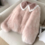 Suure suurusega roosa karvane mantel naistele, l&uuml;hike talvine paksendatud soe karvane rebaselaadne kasukas L roosa