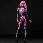 Naised Lapsed Halloweeni Cosplay Kost&uuml;&uuml;mid Vanema-lapse varustus Kolju luustik 3D Skelett Lilletr&uuml;kiga pikkade varrukatega Body Jumpsuits XXXXXL must