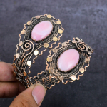 Pink Opal Gemstone Handmade Copper Wire Wrap Cuff Bangle Adjustable y2s08