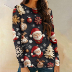 Naiste moodne &uuml;mara kaelusega pullover, varrukatega t-s&auml;rk, j&otilde;ulude tr&uuml;kitud topp L sinine