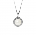 PERLINEA - Collier Sun - Perle de Culture d'Eau Douce AAA+ - Bouton 9-10 mm - Blanc Naturel - Argent 925 Milli&egrave;mes - Bijoux Femme