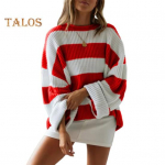 Naiste Pullover Kampsun Laia Triibuline V&auml;rvi Plokk Kaelusega Pikkade Varrukatega Varrukatega Suurem&otilde;&otilde;tmeline Kampsun Vabaaja kudumid XL khaki