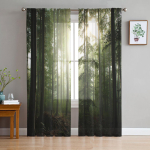 Hommikuse valguse metsa l&auml;bipaistvad kardinad elutuppa Kaasaegne t&uuml;llkardin magamistuppa T&uuml;llkardinad Aknakatted Dekoratsioon W135 x H114cm black