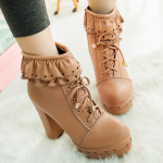 Moodsad s&uuml;gis-talve naiste poolsaapad, platvorm, valged, mustad, roosad, armsad l&uuml;hikesed saapad, paeltega kinnitatavad jalatsid, lolitas kingad, t&uuml;drukute suured suurused 45 34 aprikoosi