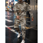 Džunglikamuflaaž 3D-tr&uuml;kiga meeste spordir&otilde;ivaste komplekt Vabaaja pikkade varrukatega T-s&auml;rk P&uuml;ksid 2-osaline komplekt Suurem&otilde;&otilde;tmeline Pullover Meeste riided M