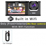 WiFi 3 kanaliga autokaamera Kolmesuunaline armatuurlauakaamera S&otilde;iduki sisemine kaamera DVR-salvesti FHD 1080P video Mini-registraator Juhtkaamera Videokaamera Wifi-2 Camera