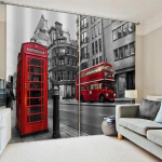 Moodsad Londoni Kardinad Retro Telefonikabiin Traditsiooniline Kohalik Kultuuriikoon Tr&uuml;kiga Kardin Elutoa Magamistoa Akna Kardinad W50xH130(CM)x2pcs&HOOK