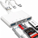 SD TF M&auml;lukaardilugeja 5 &uuml;hes USB OTG Adapter USB Type C Lightning 3 Pordiga iPhone'ile Macbookile Samsungile Huaweile PC Tarvikud valge