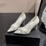 Kvaliteetsed Elegantsete Lilledega Naiste Disainiga K&otilde;rgekontsalised Stilettod Peo Pulma Pruudikingad 2024 Valged Pruudikingad 35