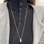 H&otilde;bedane minimalistlik veepiisaga l&auml;ikiva metallist mustast nahast kaelakee - t&uuml;drukute s&uuml;gisstiilis aksessuaar Square Pearl Chain Teardrop Long Necklace