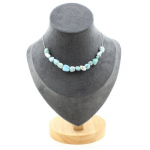 Pierres et Min&eacute;raux. Collier 15 perles Larimar de R&eacute;publique Dominicaine. Chaine en acier Collier femmes, hommes. Taille personnali