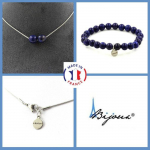 Pierres et Min&eacute;raux. Parure bijoux Bracelet Collier 2 Perles Lapis Lazuli 8 mm. Chaine en Taille personnalisable.