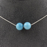 Pierres et Min&eacute;raux. Collier 2 perles Calc&eacute;doine bleu 8 mm. Chaine en acier inoxydable Collier femmes, hommes. Taille personnalisab