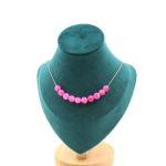 Pierres et Min&eacute;raux. Collier 10 perles Agate craquel&eacute; Fuchsia 8 mm. Chaine en acier Collier femmes, hommes. Taille personnalisable.