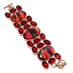 Natural Ammolite, Garnet Gemstone 925 Sterling Silver Bracelet 7-8 c8l99