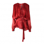 Naiste kleit-s&auml;rk &uuml;mara kaelusega pitsidega paeltega puhv-pikkade varrukatega pullover-topid lukuga kinnitusega vabaaja topid igap&auml;evaseks kandmiseks S punane