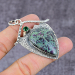 Ruby in Fuchsite, Diopside Ethnic 925 Silver Gift Pendant 2.27 H5T92