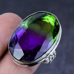 Natural Bi-Color Tourmaline Gemstone Handmade 925 Steling Silver Ring S.7 r4s51