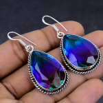 Bi-Color Tourmaline handmade 925 Sterling Silver Jewelry Earring 1.97 J4G02