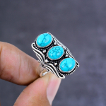 Tibetan Turquoise Handmade 925 Sterling Silver Ring Size 9 Gift For Her k4l73