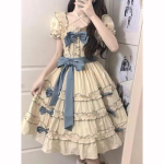 Jaapani Heavy Lolita V&ouml;&ouml;riietus Naised Y2k T&uuml;druk Liibuva V&ouml;&ouml;kohaga R&uuml;&uuml;situd Kleitide Kevad S&uuml;gis Pikkade Varrukatega Vestidos XS sinine
