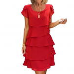 Naiste &scaron;ifoonkleit ruched serv &uuml;mara kaelusega l&uuml;hikeste varrukatega mitmekihilise disainiga suvine midi kleit igap&auml;evane kandmine XXXL punane