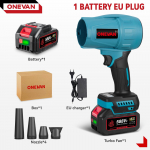 ONEVAN Harjadeta 3 k&auml;iguga elektrilised &otilde;hupuhurid Turbo 300000RPM reaktiivventilaator k&auml;eshoitav lehepuhur tolmu puhumise t&ouml;&ouml;riist 21V akule 1 Battery-EU