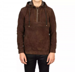 Meeste Pruun Puhas Pehme Stiilne Suede K&auml;sitsi Valmistatud Nahast Kapuutsiga Bomber Biker Jakk 3XL pruun