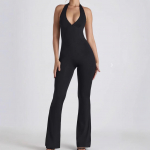 2025 Suvi Euroopa ja Ameerika &Uuml;hev&auml;rviline Madala L&otilde;ikega U-kaelusega Veniv Varrukateta Bodycon Jumpsuit Large (L) must