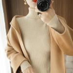 S&uuml;gistalvine naiste kaelusega kampsun, &uuml;hev&auml;rviline soe sviiter kampsun pikkade varrukatega džemperriided XXL beež